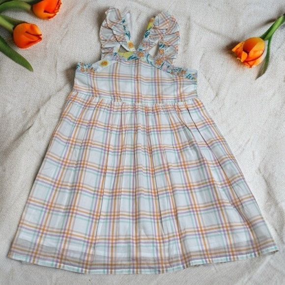 Cupcakes & Cashmere White Blue & Orange Striped Ruffle Strap Summer Dress Size 5 - Picture 1 of 9